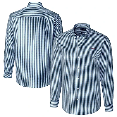 Chemise boutonnée à manches longues pour homme, bleu marine, coupe Cutter & Buck, San Francisco 49ers, extensible, facile d'entretien, motif vichy, grande taille