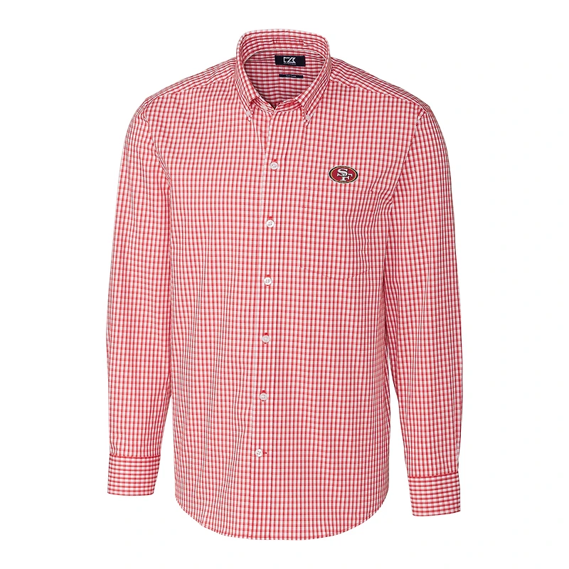 Chemise boutonnée tissée à manches longues et carreaux vichy extensible pour homme Cutter & Buck Scarlet San Francisco 49ers, grande taille
