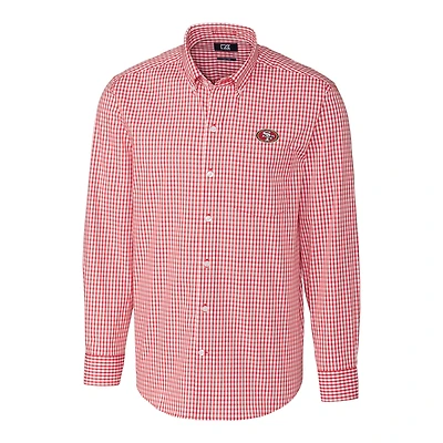 Chemise boutonnée tissée à manches longues et carreaux vichy extensible pour homme Cutter & Buck Scarlet San Francisco 49ers, grande taille