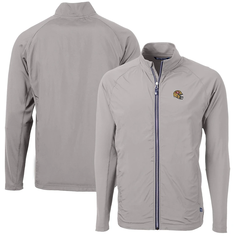 Men's Cutter & Buck Silver San Francisco 49ers Helmet Adapt Eco Knit Hybrid Recycled Full-Zip Jacket