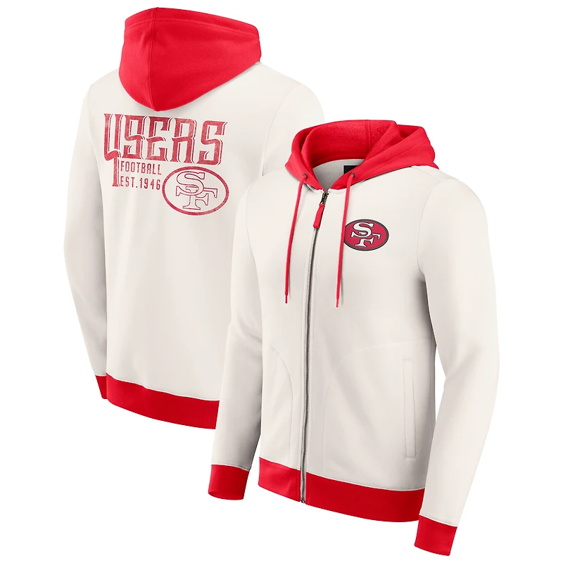 Men's Darius Rucker Collection by Fanatics Cream San Francisco 49ers Distressed Graphics Full-Zip Hoodie