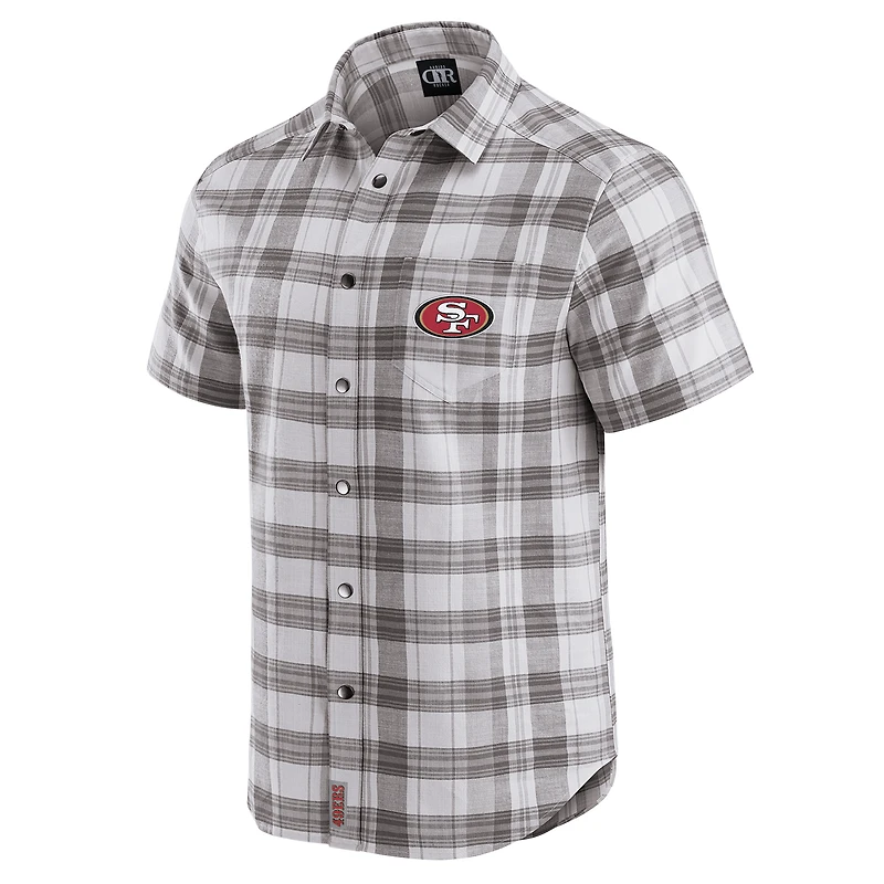 Chemise boutonnée à manches courtes et carreaux gris pour homme, collection Darius Rucker par Fanatics, motif équipe des 49ers de San Francisco