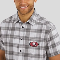 Chemise boutonnée à manches courtes et carreaux gris pour homme, collection Darius Rucker par Fanatics, motif équipe des 49ers de San Francisco