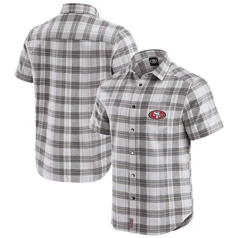 Chemise boutonnée à manches courtes et carreaux gris pour homme, collection Darius Rucker par Fanatics, motif équipe des 49ers de San Francisco