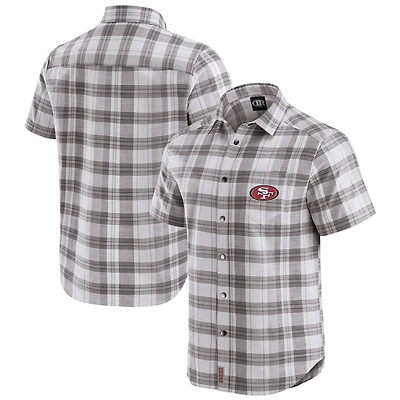Chemise boutonnée à manches courtes et carreaux gris pour homme, collection Darius Rucker par Fanatics, motif équipe des 49ers de San Francisco