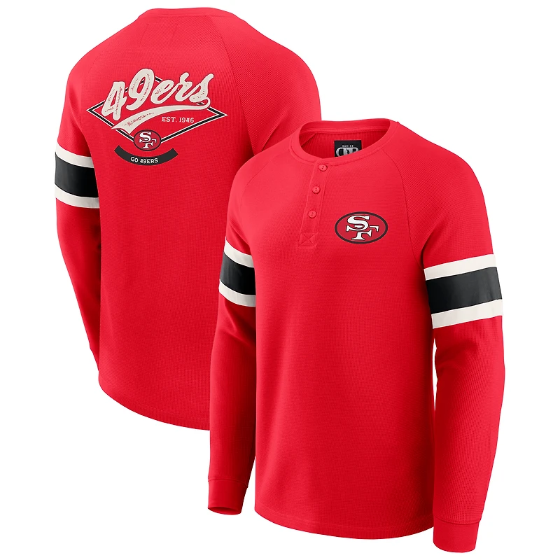 T-shirt Henley à manches longues raglan en tricot gaufré pour homme de la collection Darius Rucker par Fanatics Scarlet des 49ers San Francisco