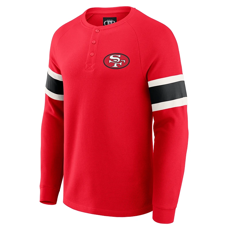 T-shirt Henley à manches longues raglan en tricot gaufré pour homme de la collection Darius Rucker par Fanatics Scarlet des 49ers San Francisco
