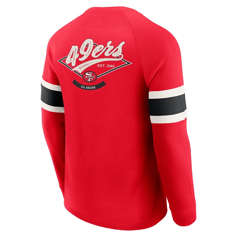 T-shirt Henley à manches longues raglan en tricot gaufré pour homme de la collection Darius Rucker par Fanatics Scarlet des 49ers San Francisco