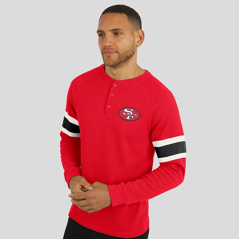 T-shirt Henley à manches longues raglan en tricot gaufré pour homme de la collection Darius Rucker par Fanatics Scarlet des 49ers San Francisco