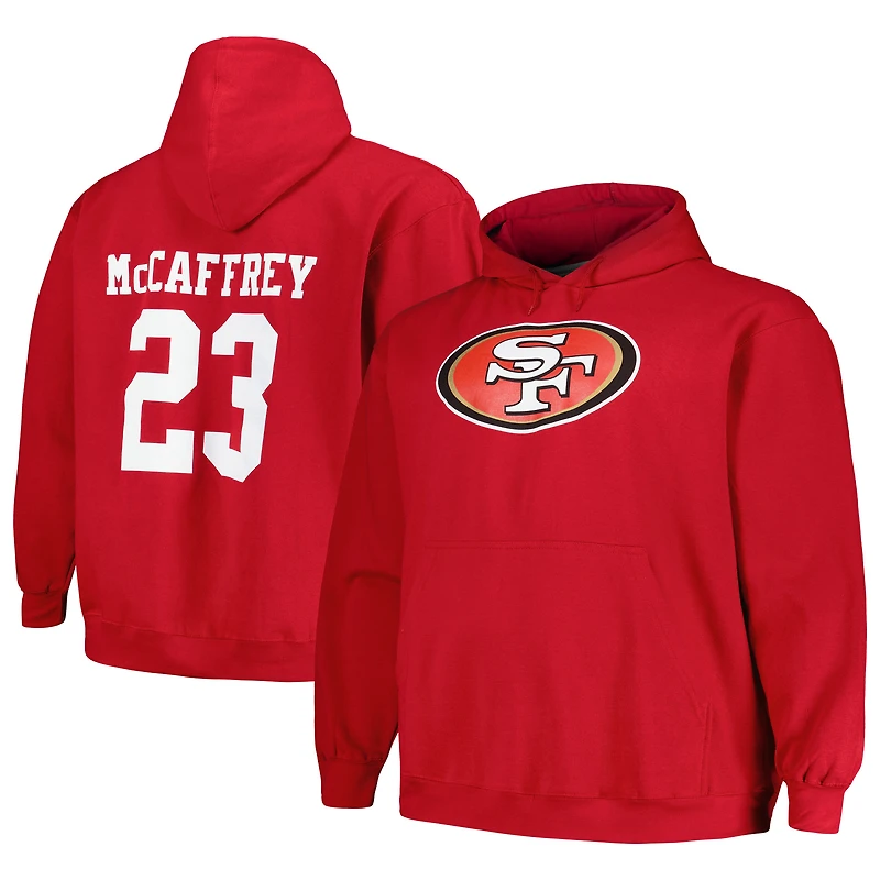 Men's Fanatics Christian McCaffrey Scarlet San Francisco 49ers Big & Tall Name Number Fleece Hoodie