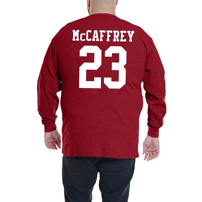 T-shirt à manches longues gaufré thermique pour hommes Fanatics Christian McCaffrey Scarlet San Francisco 49ers Big & Tall