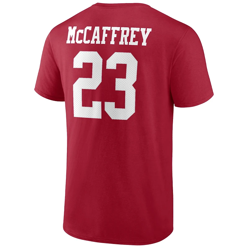 Fanatics pour hommes Christian McCaffrey Scarlet San Francisco 49ers Player Icon Name & Number T-shirt