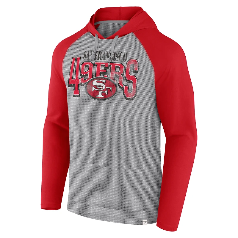 Men's Fanatics Gray/Scarlet San Francisco 49ers Under Center Long Sleeve Hoodie T-Shirt
