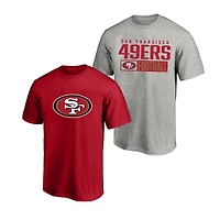Lot de 2 t-shirts Fanatics pour hommes, gris chiné/écarlate, San Francisco 49ers, grandes tailles