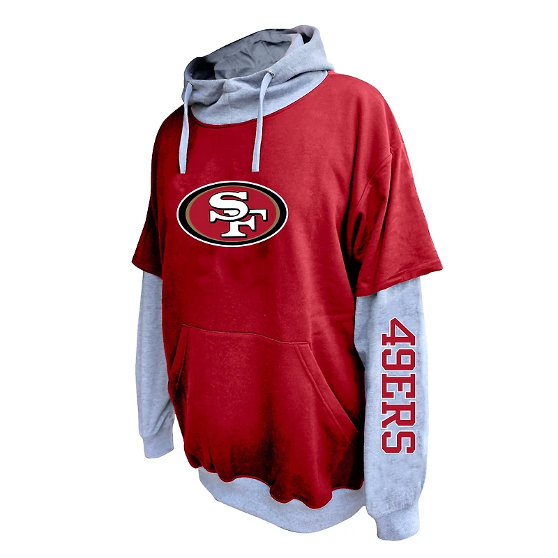 Sweat à capuche Fanatics pour homme, couleur écarlate/gris chiné, taille grande et grande, des 49ers de San Francisco.