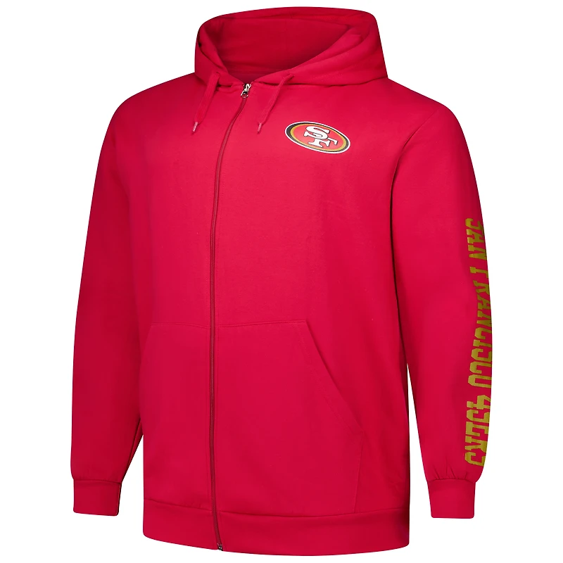 Men's Fanatics  Scarlet San Francisco 49ers Big & Tall Sleeve Hit Full-Zip Hoodie