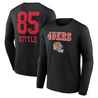 T-shirt à manches longues noir George Kittle pour homme, avec nom et numéro de l'équipe des 49ers San Francisco