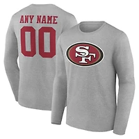 T-shirt à manches longues gris pour homme des 49ers de San Francisco, authentique et personnalisé avec nom numéro.