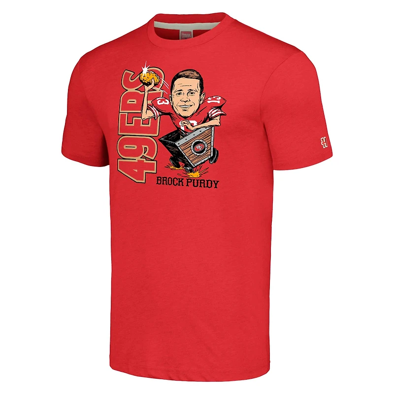 T-shirt triple mélange Hommage pour hommes Brock Purdy Heathered Scarlet San Francisco 49ers Caricature Player