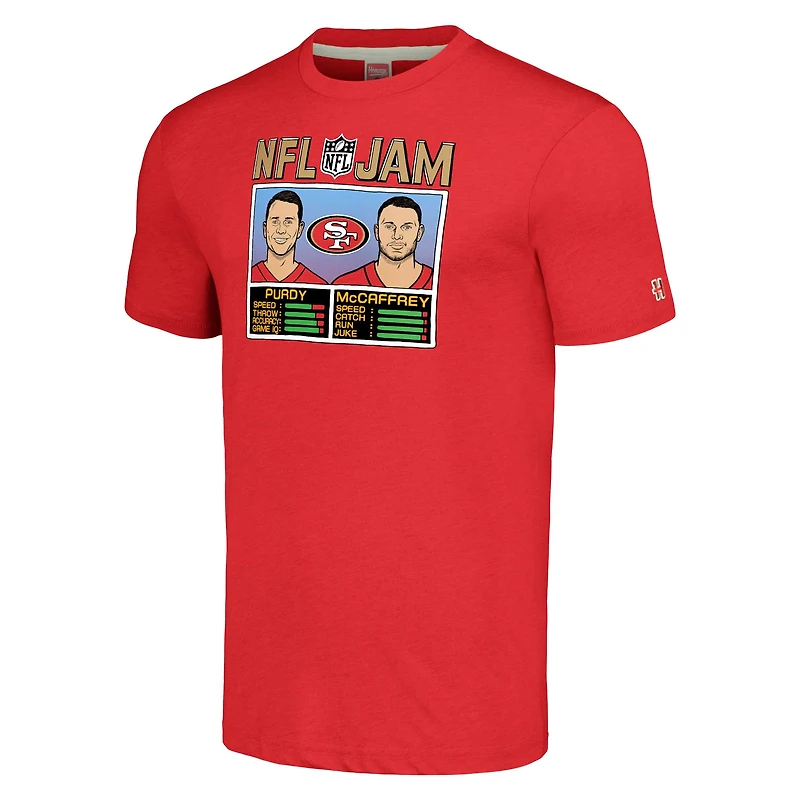 Men's Homage Christian McCaffrey & Brock Purdy Scarlet San Francisco 49ers NFL Jam Tri-Blend T-Shirt