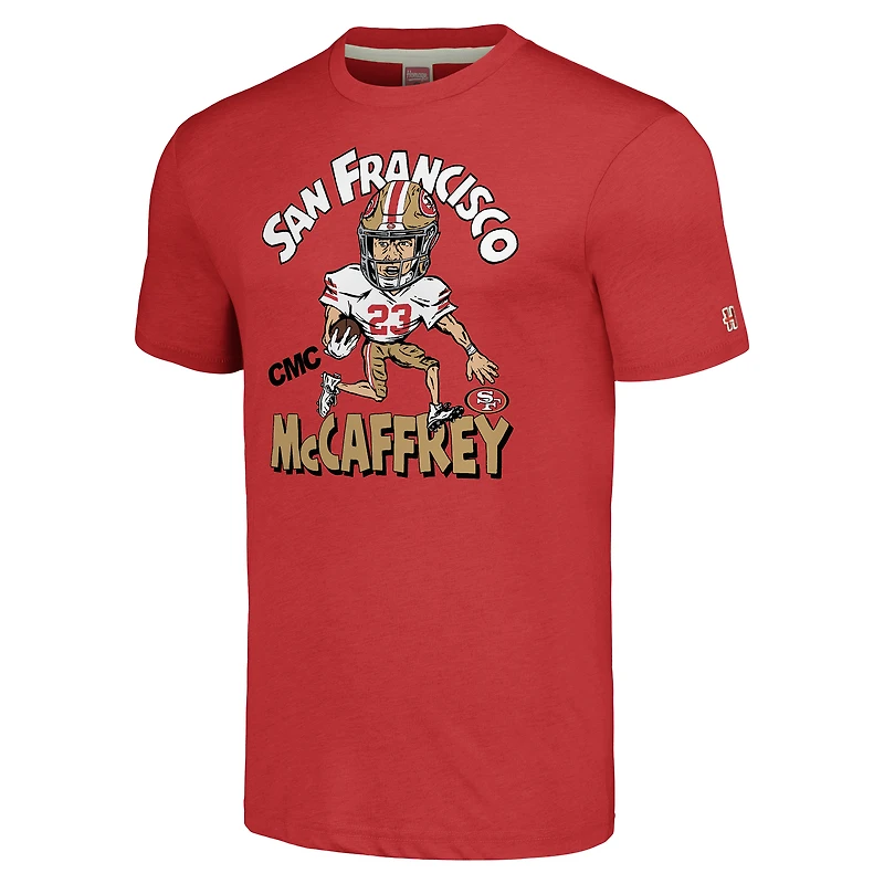 Men's Homage Christian McCaffrey Scarlet San Francisco 49ers Caricature Player Tri-Blend T-Shirt