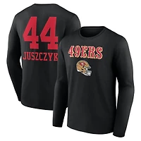 T-shirt à manches longues rouge Kyle Juszczyk pour homme, avec nom et numéro de l'équipe des 49ers San Francisco