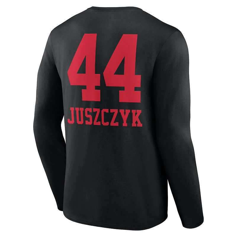 T-shirt à manches longues rouge Kyle Juszczyk pour homme, avec nom et numéro de l'équipe des 49ers San Francisco