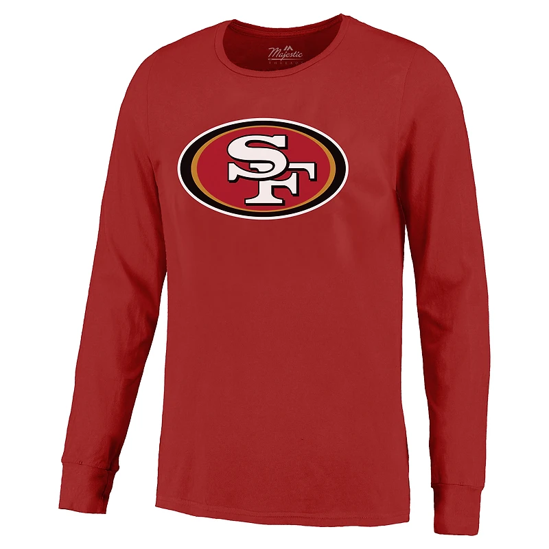 T-shirt à manches longues pour homme Majestic Threads Brock Purdy Scarlet avec nom et numéro des 49ers de San Francisco