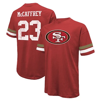 T-shirt surdimensionné pour homme Majestic Threads Christian McCaffrey Scarlet avec nom et numéro des San Francisco 49ers