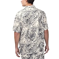 Men's Margaritaville Black San Francisco 49ers Sandwashed Monstera Print Party Button-Up Shirt