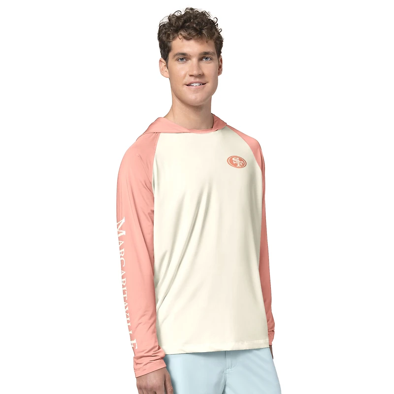 Sweat à capuche rashguard manches longues pour homme Margaritaville crème/ambre des 49ers de San Francisco, sable, mer, couchers soleil