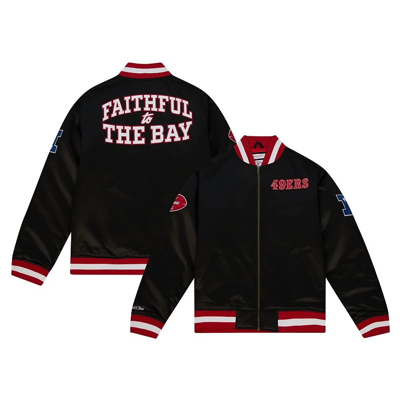 Men's Mitchell & Ness Black San Francisco 49ers Heavyweight Full-Zip Satin Jacket