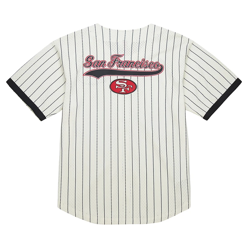 Men's Mitchell & Ness Cream San Francisco 49ers Big Tall Heavyweight Mesh Button-Up Fashion Jersey