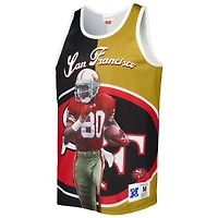 Débardeur Mitchell & Ness pour homme, noir et or, à l'effigie de Jerry Rice, joueur retraité des 49ers San Francisco.
