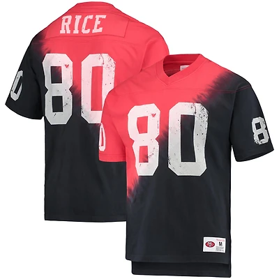 Mitchell & Ness Jerry Rice pour homme Noir/Rouge San Francisco 49ers Retired Player Name Number Diagonal Tie-Dye V-Neck T-Shirt