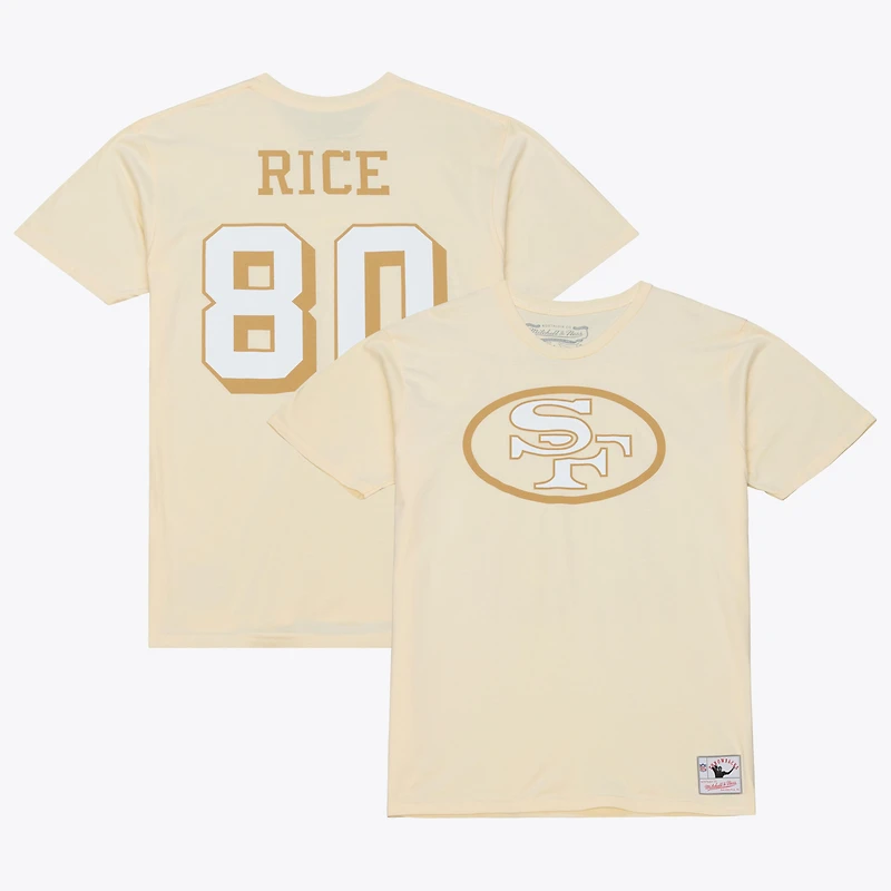 T-shirt Mitchell & Ness Jerry Rice Cream San Francisco 49ers Sandman pour homme, avec nom et numéro