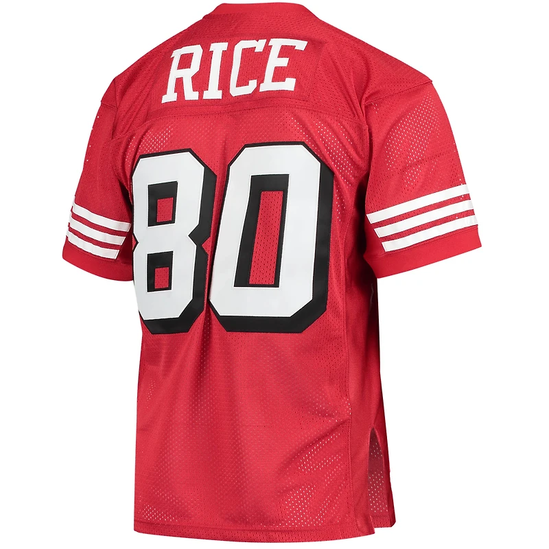 Maillot Mitchell & Ness Jerry Rice Scarlet des 49ers de San Francisco, édition 1994, authentique et rétro, porté par un joueur retraité.