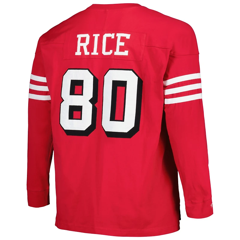 Mitchell & Ness Jerry Rice Scarlet San Francisco 49ers Big Tall T-shirt à manches longues avec nom et numéro de joueur coupé cousu