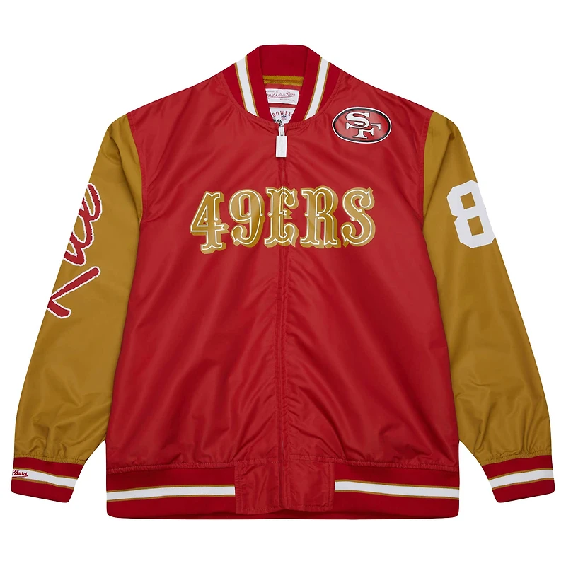 Veste en satin entièrement zippée à motif joueur retraité des 49ers de San Francisco Jerry Rice Mitchell & Ness pour homme