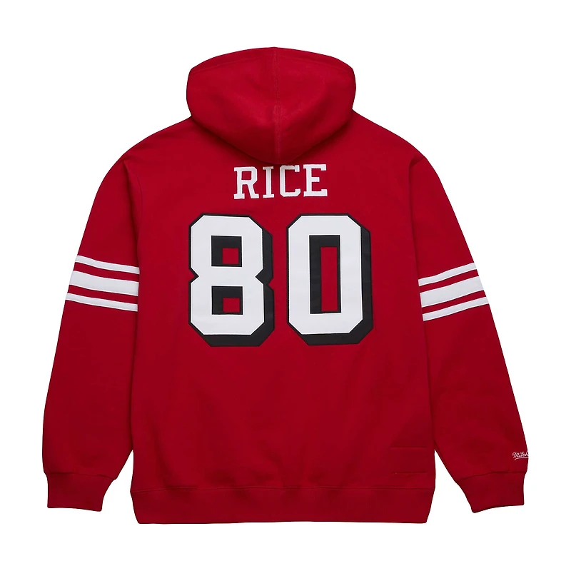 Sweat à capuche pour homme Mitchell & Ness Jerry Rice Scarlet avec nom et numéro de joueur retraité des 49ers San Francisco