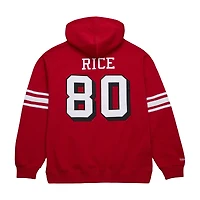 Sweat à capuche pour homme Mitchell & Ness Jerry Rice Scarlet avec nom et numéro de joueur retraité des 49ers San Francisco