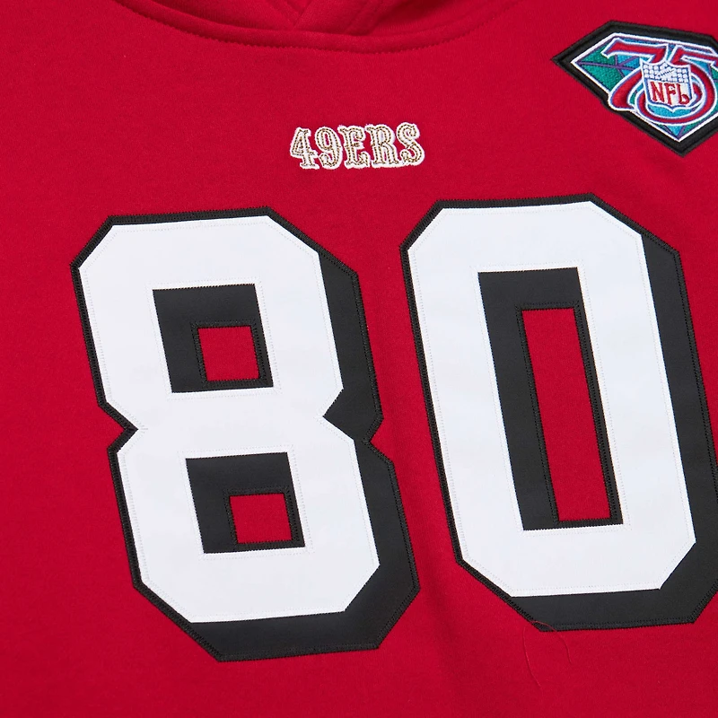 Sweat à capuche pour homme Mitchell & Ness Jerry Rice Scarlet avec nom et numéro de joueur retraité des 49ers San Francisco