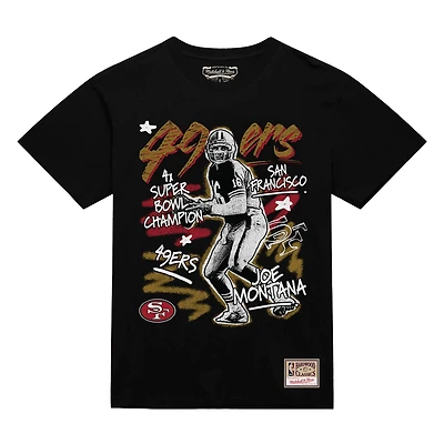 Men's Mitchell & Ness Joe Montana Black San Francisco 49ers Chalked Up Player Graphic T-Shirt