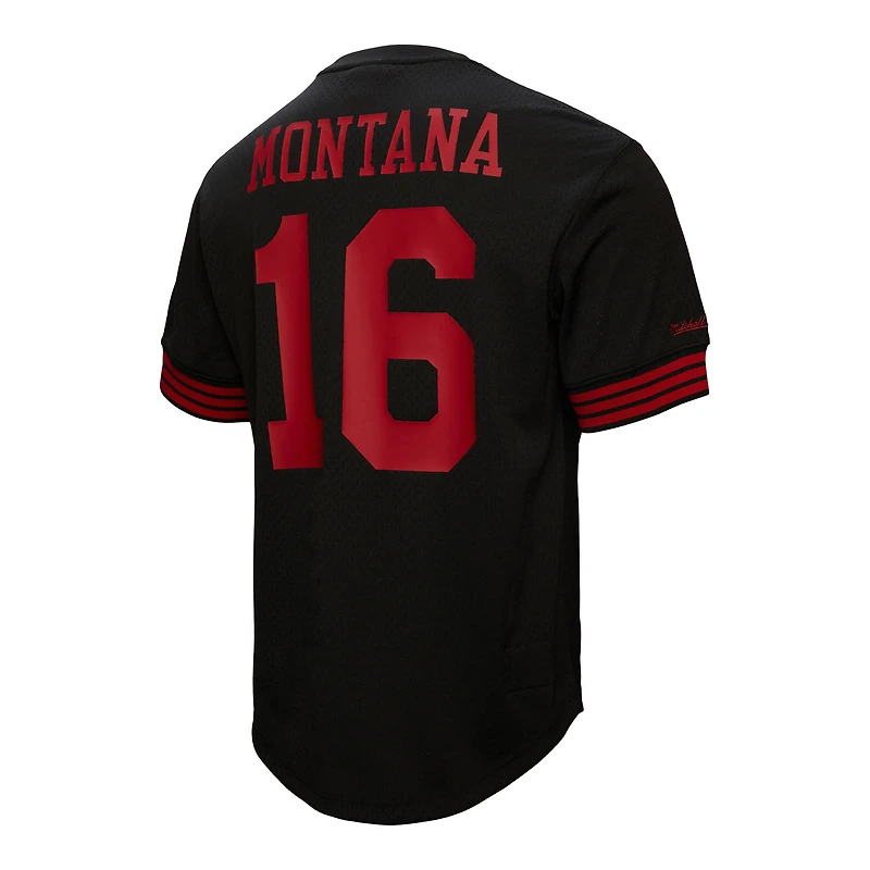 Mitchell & Ness Joe Montana noir San Francisco 49ers nom et numéro du joueur retraité haut en maille pour hommes