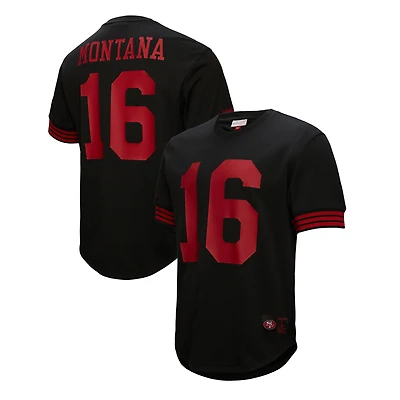 T-shirt en maille Mitchell & Ness pour homme, noir, à l'effigie de Joe Montana, joueur retraité des 49ers San Francisco.