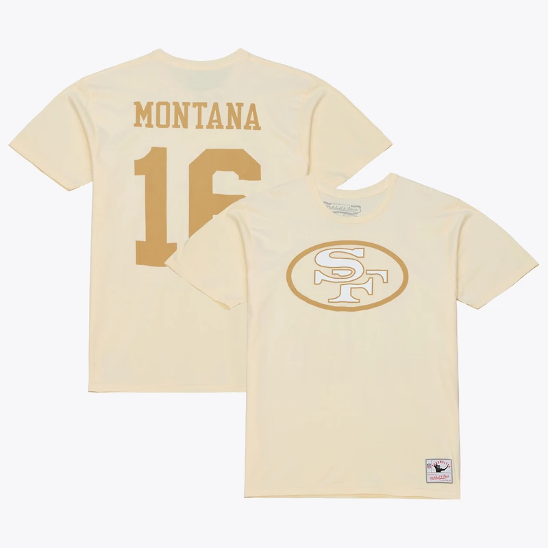 T-shirt Mitchell & Ness Joe Montana crème San Francisco 49ers Sandman avec nom et numéro pour homme
