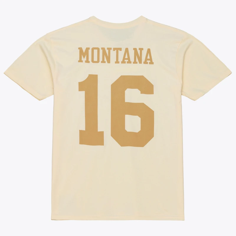 Men's Mitchell & Ness Joe Montana Cream San Francisco 49ers Sandman Name Number T-Shirt
