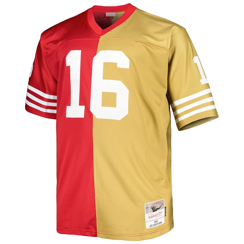Men's Mitchell & Ness Joe Montana Scarlet/Gold San Francisco 49ers Big Tall Split Legacy Retired Player Replica Jersey