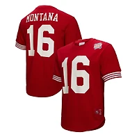 Haut en maille pour homme Mitchell & Ness Joe Montana Scarlet avec nom et numéro de joueur retraité des 49ers San Francisco