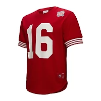 Haut en maille pour homme Mitchell & Ness Joe Montana Scarlet avec nom et numéro de joueur retraité des 49ers San Francisco